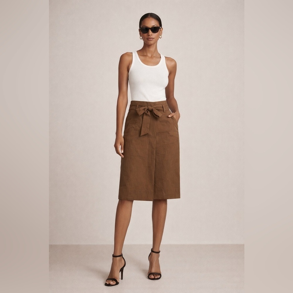 Vtg Kenzo Brown Pencil Skirt with Tie Front size 42